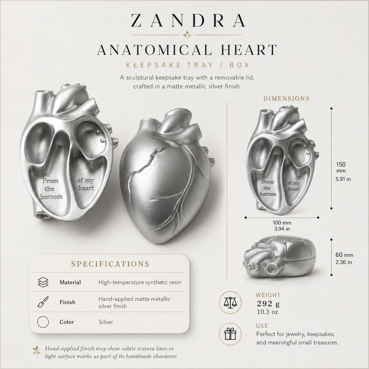 Silver-Finish Anatomical Heart Keepsake Box - Image 9